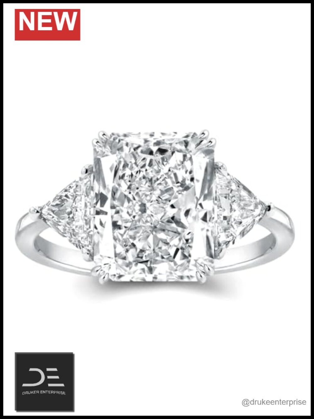 S925 Silver 18K Gold Plated Engagement Ring 4 Carat Cubic Zirconia Radiant Cut